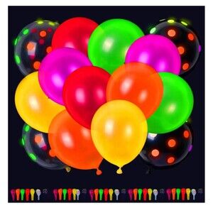 RUBFAC 120 Pieces Neon Balloons, 12” Glow in The Dark Balloons UV Polka Dot Glow